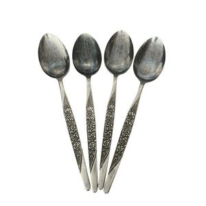 VTG Lot of 4 Nasco Rosevine Caress Tablespoon Stainless Roses Flatware MCM Japan